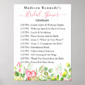 Bruidsfeest Itinerary 🎀 Watercolor Bloemenplan Poster (Voorkant)