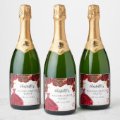 Bruidsfeest jurk rood wit bloemen sparkling wijnetiket (Flessen)