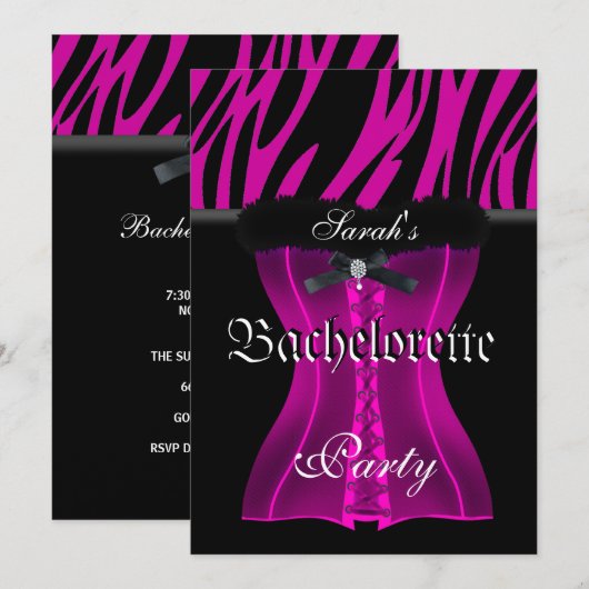 Bruidsfeest Jurk Roze Zebra Zwarte Corset Kaart (Voorkant / Achterkant)