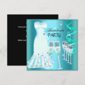 Bruidsfeest Jurk Teal Blauw Champagne Kaart (Voorkant / Achterkant)