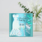 Bruidsfeest Jurk Teal Blauw Champagne Kaart (Staand voorkant)