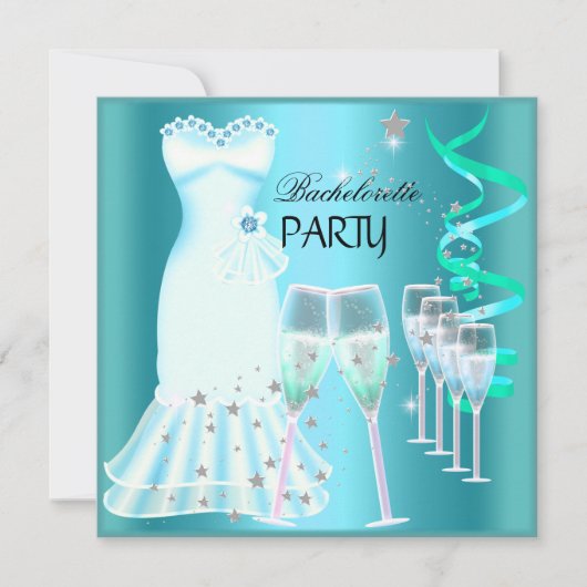 Bruidsfeest Jurk Teal Blauw Champagne Kaart (Voorkant)