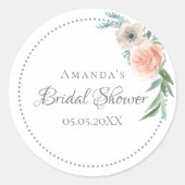 Bruidsfeest krans roze bloemen ronde sticker (Voorkant)