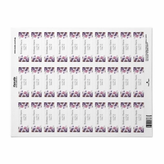 Bruidsfeest Lavendel Bloemig Retouradres Etiket (Full Sheet)