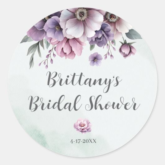 Bruidsfeest Lavendel & Groen Bloemendesign Ronde Sticker (Voorkant)
