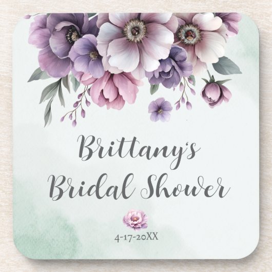 Bruidsfeest Lavendel & Groen Bloemmotief Bier Onderzetter (Voorkant)