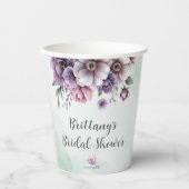 Bruidsfeest Lavendel & Groen Bloemmotief Papieren Bekers (Voorkant)