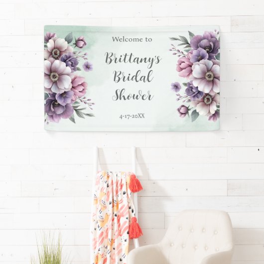 Bruidsfeest Lavendel & Groen Bloemmotief Spandoek (Insitu)