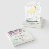 Bruidsfeest Lavendel & Groen Bloemmotief Stenen Onderzetter (Zijkant)