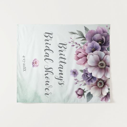 Bruidsfeest Lavendel & Groen Bloemmotief Wandkleed (Voorkant (horizontaal))