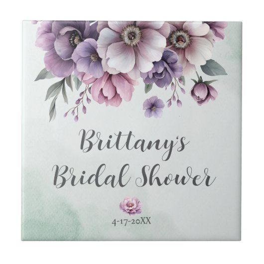 Bruidsfeest Lavendel & Groen Bloemstuk Tegeltje (Voorkant)