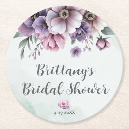 Bruidsfeest Lavendel & Groene Bloemen Papier Onder Ronde Kartonnen Onderzetter