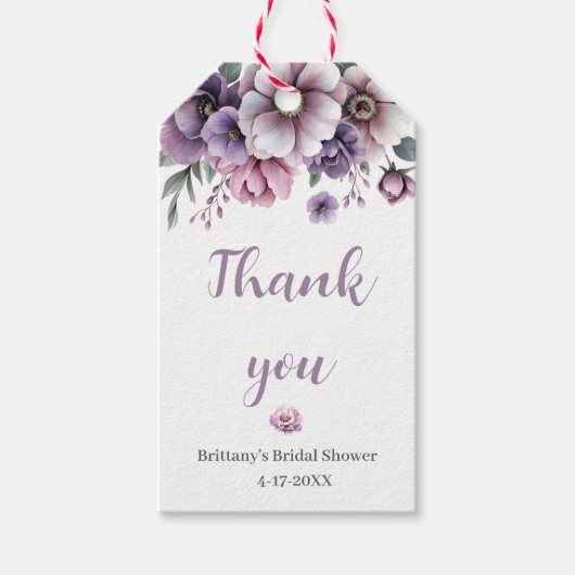 Bruidsfeest Lavendel Waterverf Bloemen  Cadeaulabel (Voorkant)