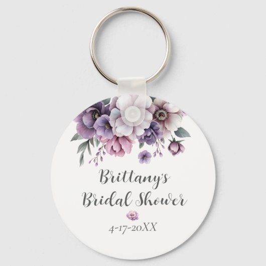 Bruidsfeest Lavendel Waterverf Bloemen Sleutelhanger (Voorkant)