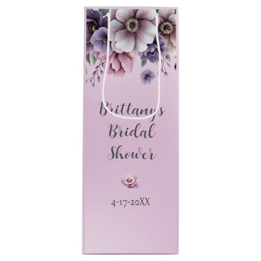 Bruidsfeest Lavendel Waterverf Bloemen Wijn Cadeautas (Voorkant)