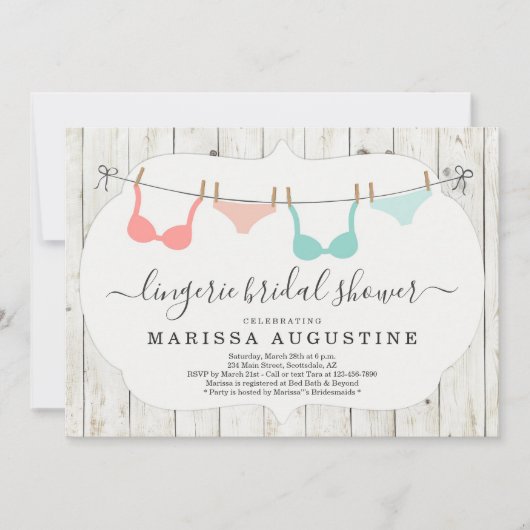 Bruidsfeest lingeriefeest - Rustic waslijn Kaart (Voorkant)