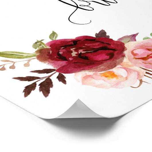 Bruidsfeest marsala bloem bruiloft bord poster (Hoek)