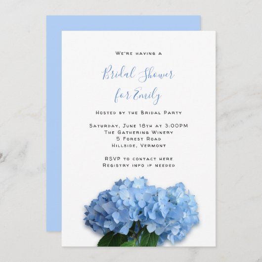 Bruidsfeest met Blauwe Lucht Hydrangea Bloemen Kaart (Voorkant / Achterkant)
