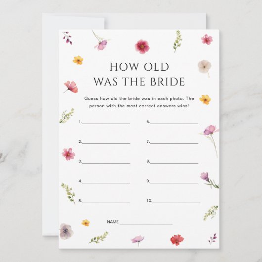 Bruidsfeest met bloemen Hoe oud was de bruid spel Kaart (Voorkant)