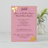 Bruidsfeest met bloemmotief, Stof Roze, Goud Folie Uitnodiging (Staand Voorkant)