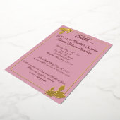 Bruidsfeest met bloemmotief, Stof Roze, Goud Folie Uitnodiging (Gedraaid)