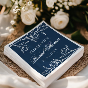Bruidsfeest met geschetste bloemen in marineblauw servet