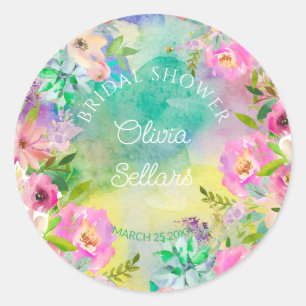 Bruidsfeest met heldere bloemenpracht ronde sticker