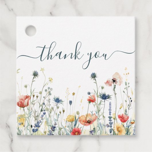 Bruidsfeest met levendige wilde bloemen bedankjes labels (Voorkant)