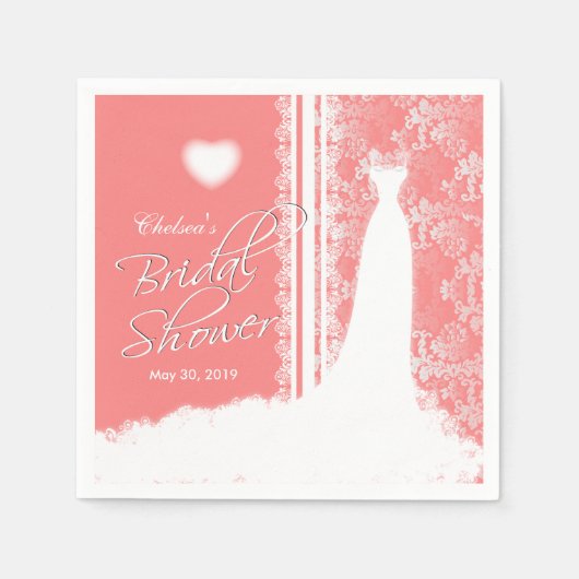 Bruidsfeest met prachtige jurk op koraalrood servetten (Voorkant)