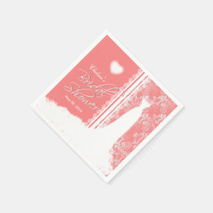 Bruidsfeest met prachtige jurk op koraalrood servetten