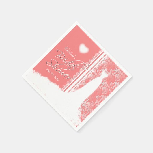 Bruidsfeest met prachtige jurk op koraalrood servetten (Hoek)