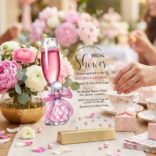 Bruidsfeest met Prosecco Glas en Parfumfles Acryl Uitnodigingen