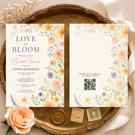 Bruidsfeest met QR-code Love In Bloom Bloemen Kaart