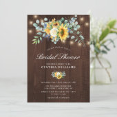 bruidsfeest met rustiek hout, zonnebloemen en euca kaart (Staand voorkant)