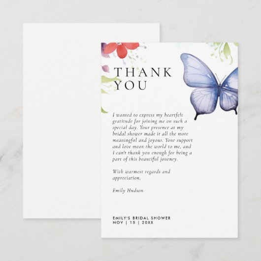 Bruidsfeest met Vlinders Bedankkaart (Voorkant / Achterkant)