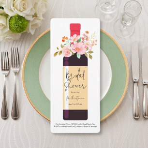 Bruidsfeest met wijnfles en bloemen kaart