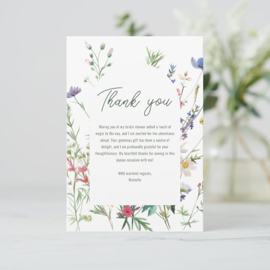 Bruidsfeest met wilde bloemen bedankkaart (Staand voorkant)