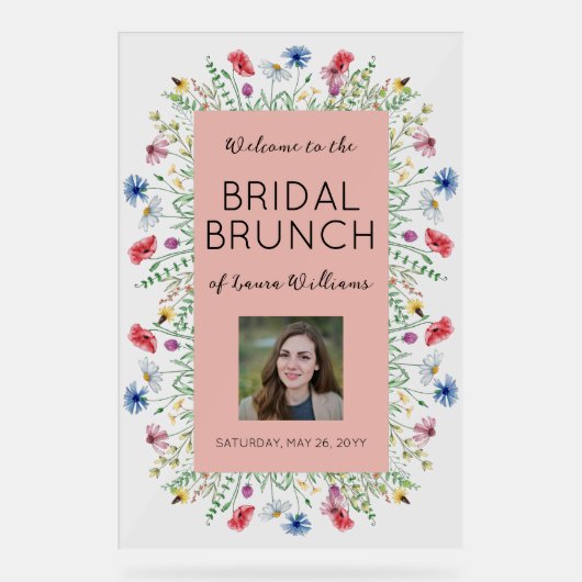 Bruidsfeest met wilde bloemen Bruidsontbijt Welkom Acryl Bord (Voorkant)