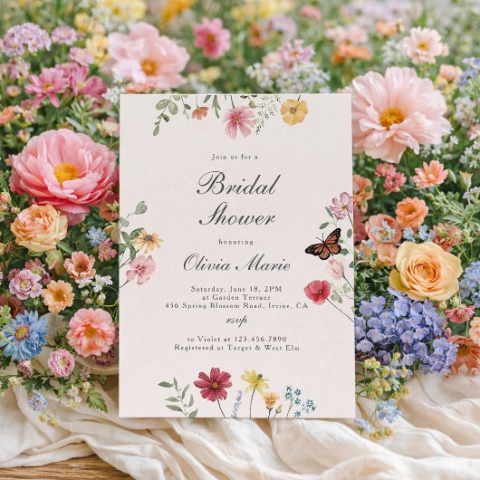 Bruidsfeest met wilde bloemen en vlinders kaart