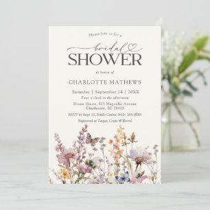 Bruidsfeest met wilde bloemen in ivoor waterverf kaart
