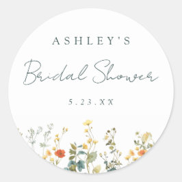 Bruidsfeest met wilde bloemen ronde sticker