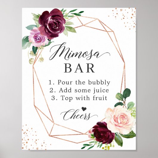 Bruidsfeest Mimosa Bar Bord Blush Paarse Bloemen Poster (Voorkant)