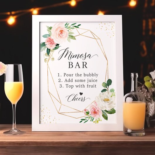 Bruidsfeest Mimosa Bar Bord Roze Bloemen Poster