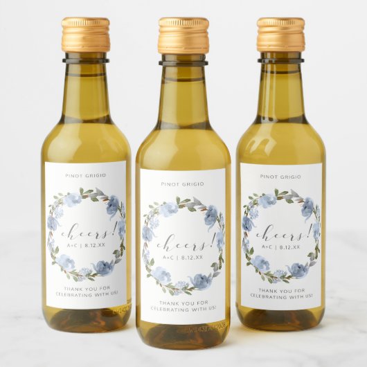 Bruidsfeest Mini Fles Stof Blauw Aquarel Wijn Etiket (Flessen)