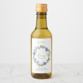 Bruidsfeest Mini Fles Stof Blauw Aquarel Wijn Etiket (Voorkant)