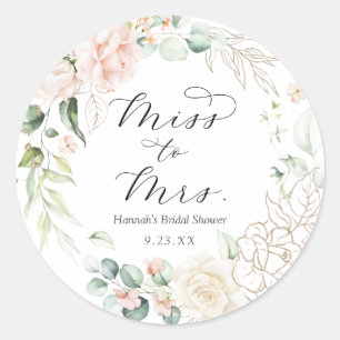 Bruidsfeest Miss to Mrs Blush and Greenery Ronde Sticker