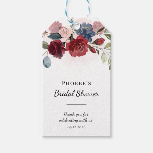 Bruidsfeest Modern Bruine Roze Bloemmotief Cadeaulabel (Voorkant)