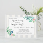 Bruidsfeest Modern Strepen & Aquarel Bloemen Kaart (Staand voorkant)