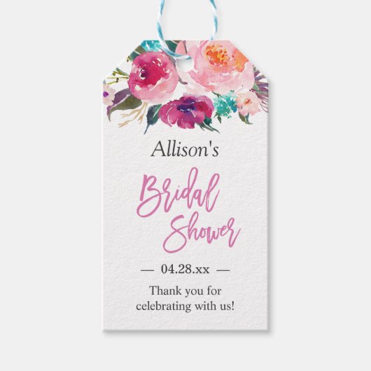 Bruidsfeest Moderne Waterverf Bloemige Bedankje Cadeaulabel (Voorkant)