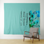 Bruidsfeest Monogram Naam Bloem Neon Blauw Turquoi Wandkleed (In Situ (horizontaal))